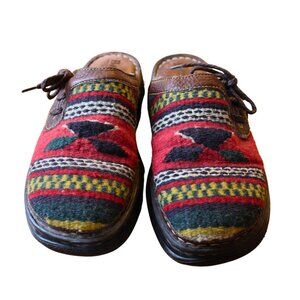 Born Red Multi Color Black Wool Leather Aztec Slip On Mules Womens Size 9 (8.5)